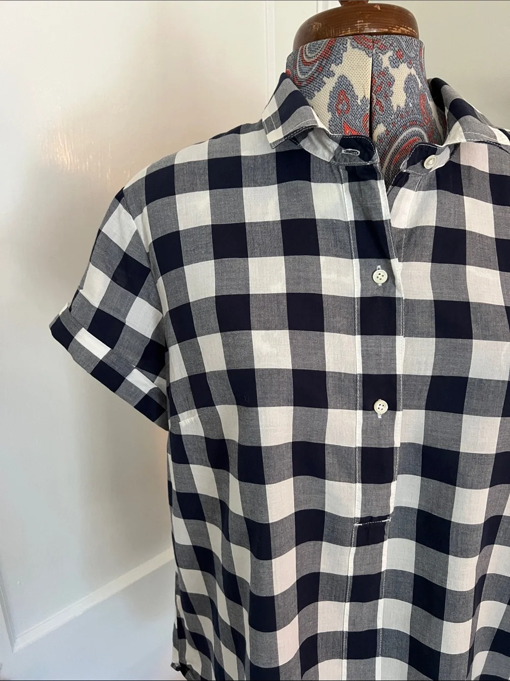Women’s J.Crew Mercantile Navy/White Short Sleeve Button Pullover